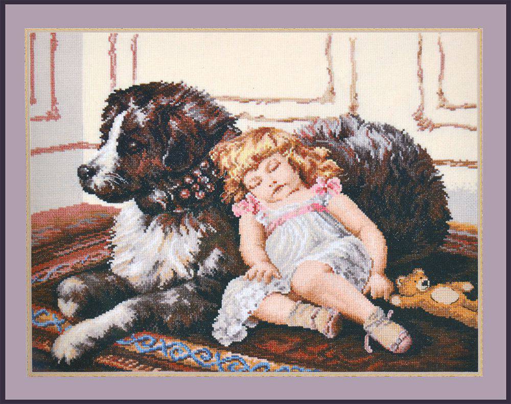 Вышивка крестом девочка с собакой